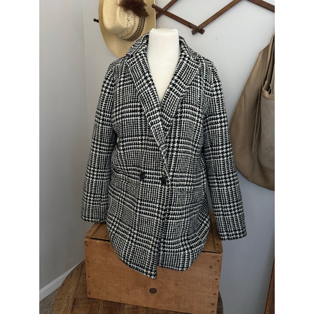 Talbots wool blazer jacket black white houndstooth 12